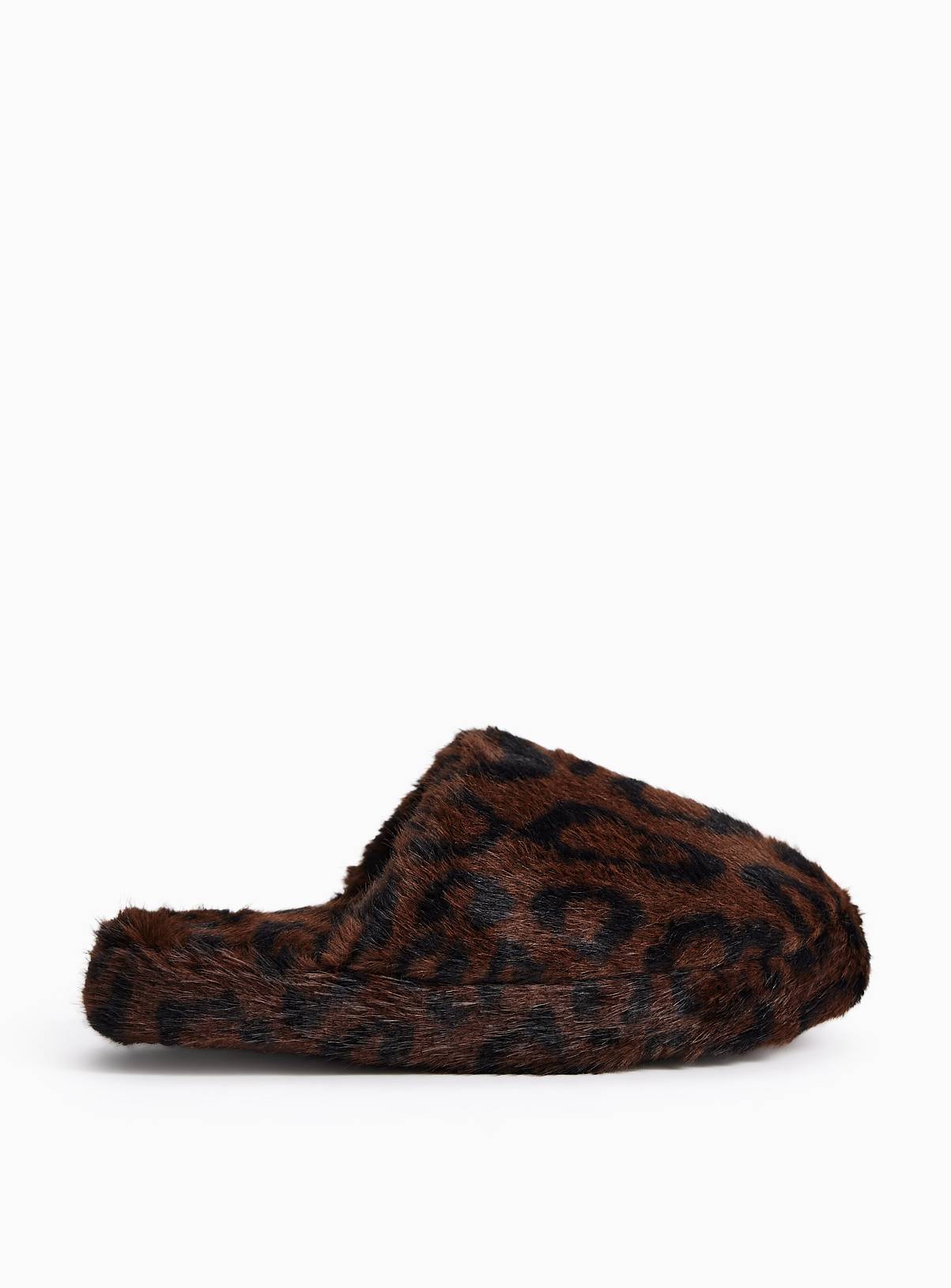Brown Plush Faux Fur Mule Slippers L - Image 2
